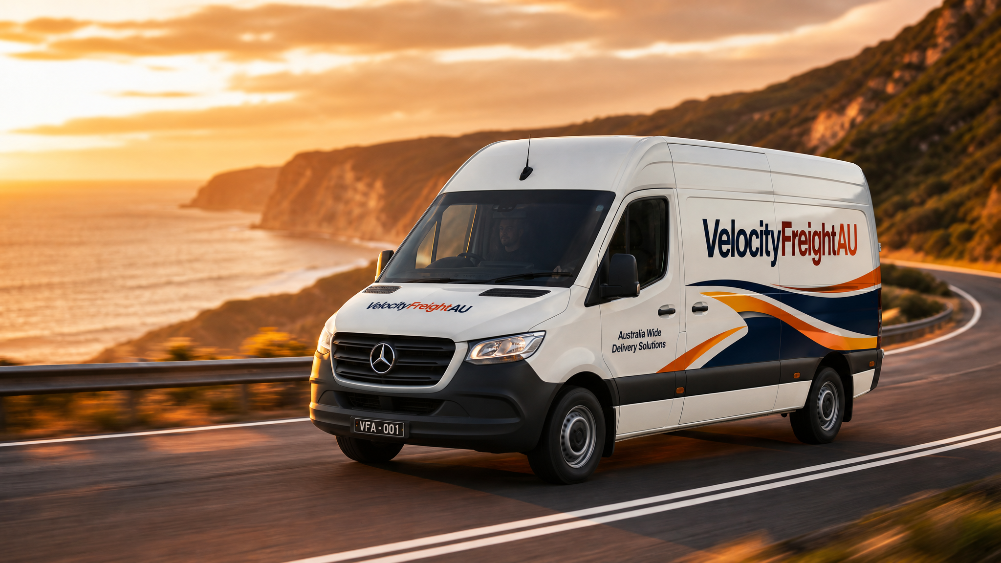 Velocity Freight delivery van on the highway